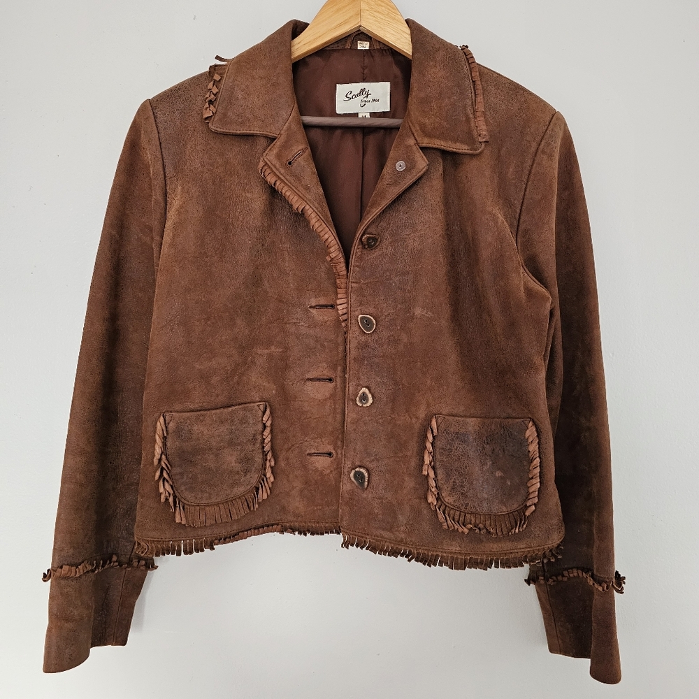 Vintage Scully suede leather jacket brown fringe button down size medium